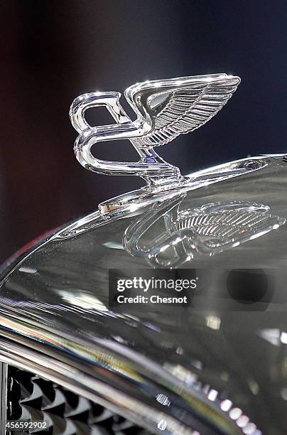 Bentley logo is seen during the second press day of the Paris Motor Show on October 03 in Paris, France. The Paris Motor Show will showcase the...