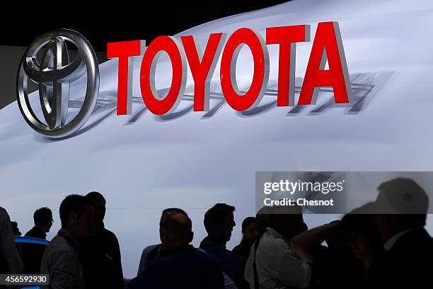 Toyota logo is seen during the second press day of the Paris Motor Show on October 03 in Paris, France. The Paris Motor Show will showcase the latest...