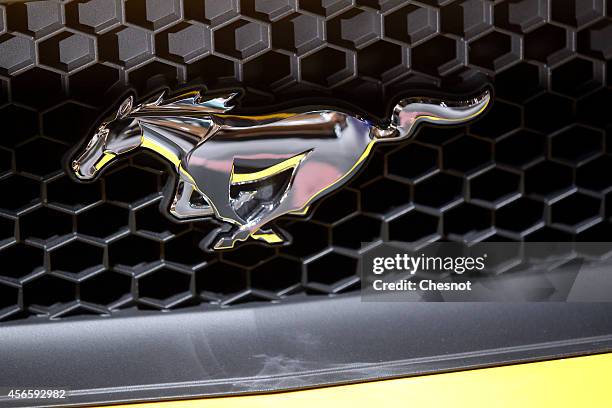 Ford Motor Co. Mustang logo is seen during the second press day of the Paris Motor Show on October 03 in Paris, France. The Paris Motor Show will...