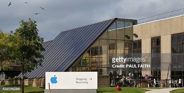 View of buildings on The Apple campus in Cork, southern Ireland on October 2, 2014. Perched on top of a hill overlooking the Irish city of Cork,...