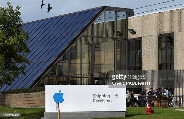 View of buildings on The Apple campus in Cork, southern Ireland on October 2, 2014. Perched on top of a hill overlooking the Irish city of Cork,...