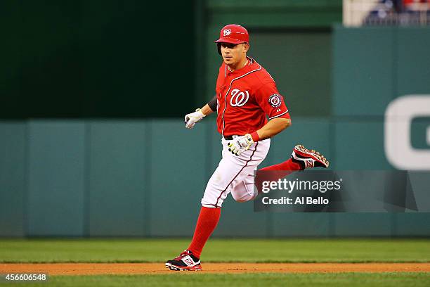 Asdrubal Cabrera of the Washington Nationals rounds the bases after hitting a home run in the seventh inning against the San Francisco Giants during...