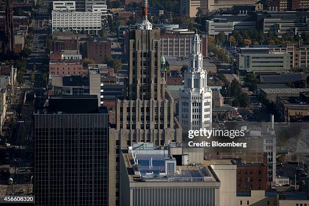 The Electric Tower, right, and Rand Building, center, stand in Buffalo, New York, U.S., on Wednesday, Sept. 24, 2014. The Federal Reserve Bank of New...