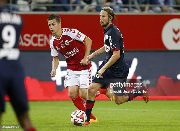 Jaroslav Plasil of Bordeaux in action during the French Ligue 1 match between Stade de Reims and FC Girondins de Bordeaux at the Stade Auguste...