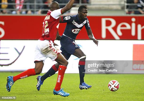 Cheick Diabate of Bordeaux in action during the French Ligue 1 match between Stade de Reims and FC Girondins de Bordeaux at the Stade Auguste Delaune...