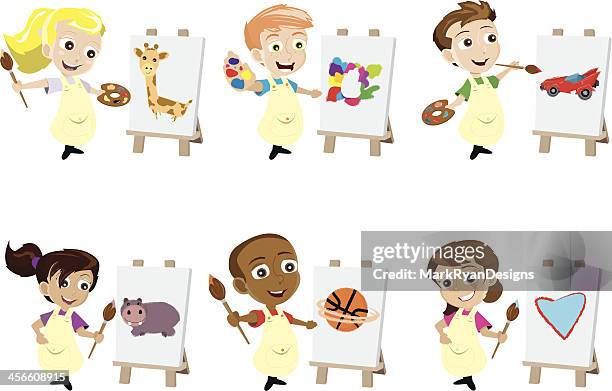 ilustrações, clipart, desenhos animados e ícones de pintor crianças - desenhar atividade