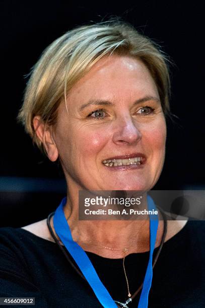 Denise Crosby takes part in a Q+A session during the Destination Star Trek event at ExCel on October 3, 2014 in London, England.