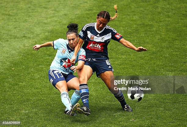 Trudy Camilleri of Sydney and Gulcan Koca of the Victory contest possession during the round five W-League match between Sydney FC and the Melbourne...