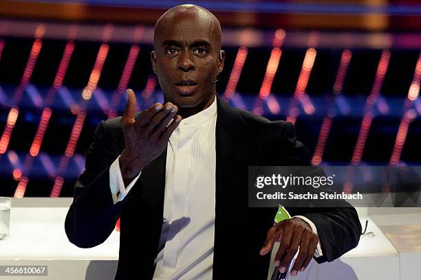Jury member Bruce Darnell reacts during the finals of 'Das Supertalent' at Coloneum on December 14, 2013 in Cologne, Germany.