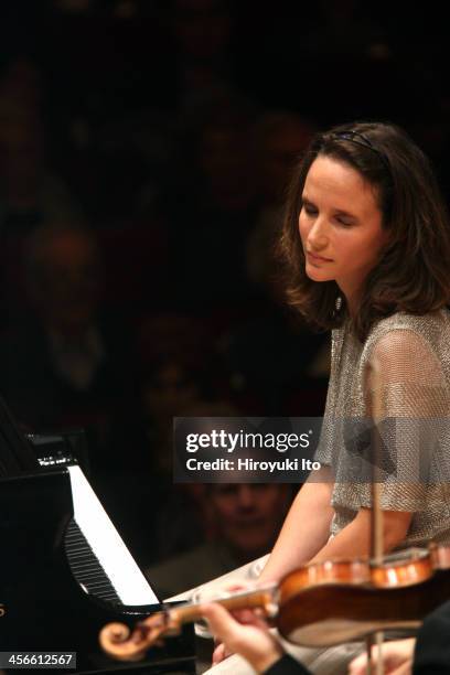 Philadelphia Orchestra performing at Carnegie Hall on Friday night, December 6, 2013.This image:Helene Grimaud performing Brahms's "Piano Concerto...