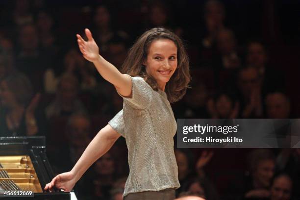 Helene Grimaud performing Brahms's "Piano Concerto No. 1 in D Minor" with the Philadelphia Orchestra led by Michael Tilson Thomas at Carnegie Hall on...