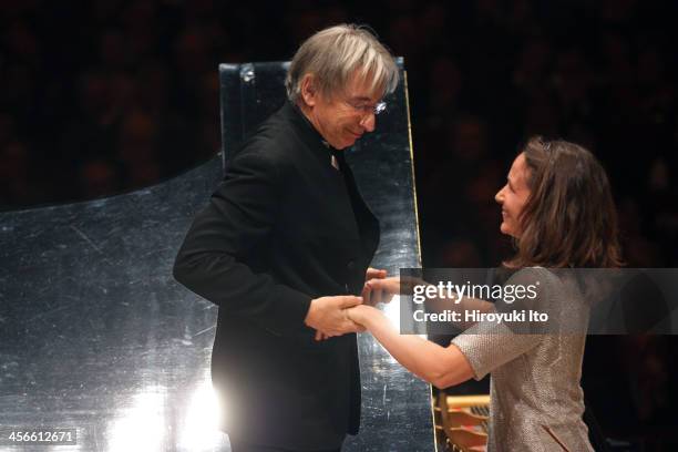 Helene Grimaud performing Brahms's "Piano Concerto No. 1 in D Minor" with the Philadelphia Orchestra led by Michael Tilson Thomas at Carnegie Hall on...