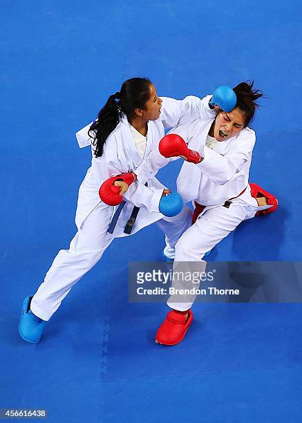 Tippawan Khamsi of Thailand competes against Anu Adhikari of Nepal in the Women's -50kg Round of 8 Final during day fifteen of the 2014 Asian Games...