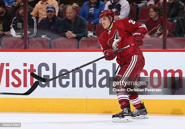 Michael Stone of the Phoenix Coyotes in action during the NHL game against the New York Islanders at Jobing.com Arena on December 12, 2013 in...