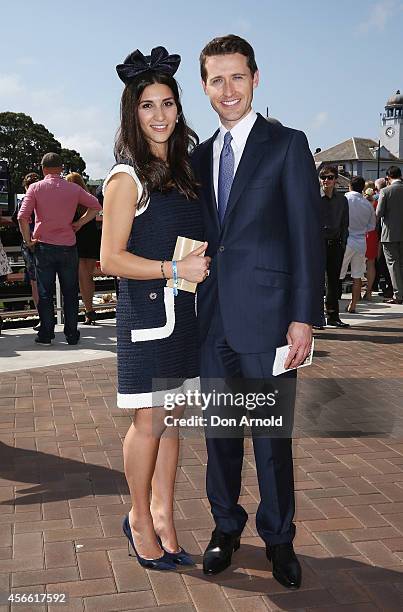 Hoda Vakili and husband Tom Waterhouse pose at The Star Epsom Day at Royal Randwick Racecourse on October 4, 2014 in Sydney, Australia.