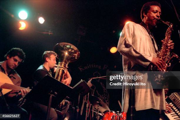 Henry Threadgill and Zooid performing at the Knitting Factory on September 15, 2000.This image:From left,Tarik Benbrahim, Jose Davilla and Henry...