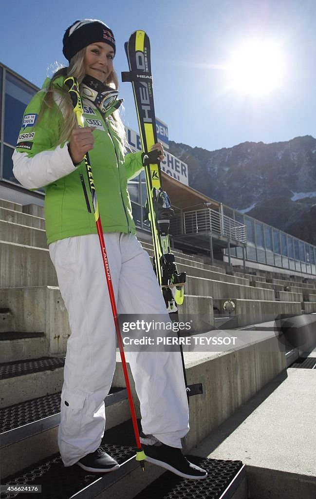 Alpine ski racer Lindsey Vonn of US arrives for a training session in