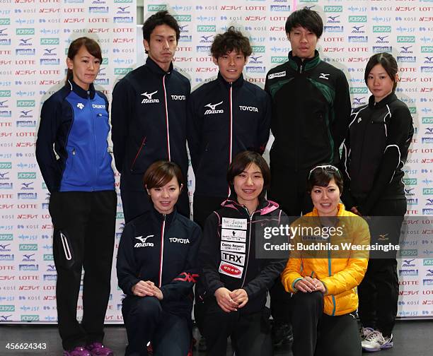 Ayuko Ito, Yui Sakai, Biba Sakurai, Sayuri Shimizu, Satoshi Sakashita,Yuzo Takamido, Ryosuke Sakazume and Moemi Kikuchi pose for a photograph after...