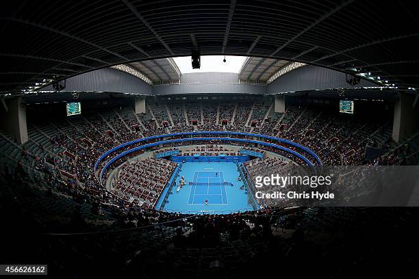 General view of the match between Novak Djokovic of Serbia and Andy Murray of Great Britain during day eight of the China Open at the China National...