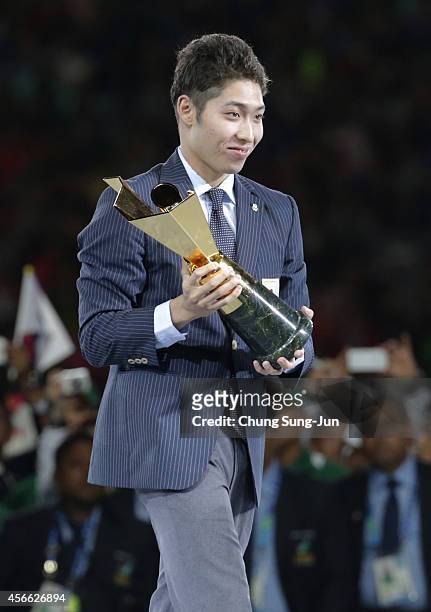 Japanese swimmer Kosuke Hagino of Japan is named the MVP for the Asian Games during the Closing Ceremony of the 2014 Asian Games at Incheon Asiad...