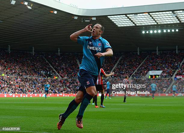 Charlie Adam of Stoke City celebrates scoring their first goal during the Barclays Premier League match between Sunderland and Stoke City at Stadium...