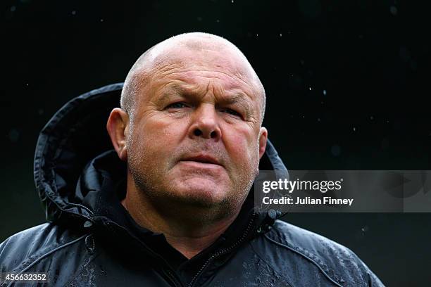 Justin Burnell, coach of London Welsh looks on during the Aviva Premiership match between Harlequins and London Welsh at Twickenham Stoop on October...