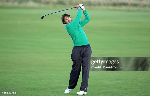 Robert-Jan Derksen of The Netherlands plays his second shot on the par 4, 17th hole during the third round of the 2014 Alfred Dunhill Links...