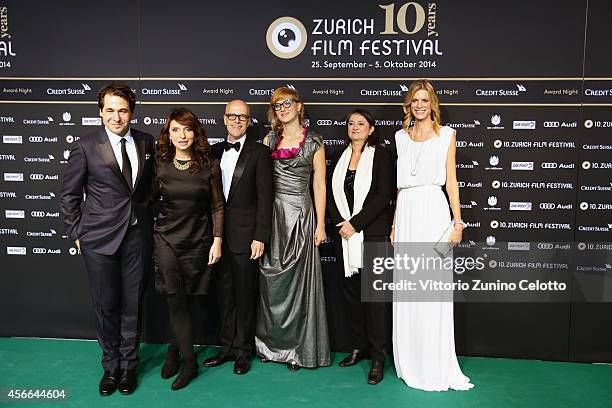 Karl Spoerri, Susanne Bier, Donald De Line, Jasmila Zbanic, Marie Masmonteil and Nadja Schildknecht attend the Award Night Green Carpet Arrivals...