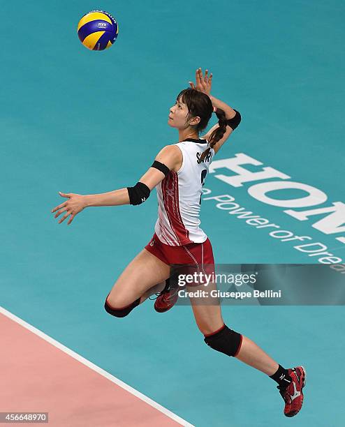 Saori Kimura of Japan in action during the FIVB Women's World Championship pool E match between Italy and Japan on October 4, 2014 in Bari, Italy.