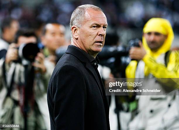 Mano Menezes, coach of Corinthians in action during the match between Corinthians and Sport Recife for the Brazilian Series A 2014 at Arena...