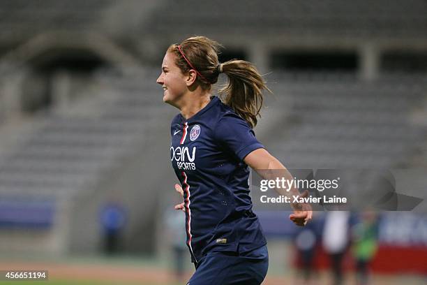 Lindsey Horan of Paris Saint-Germain celebrates his goal during the Women Division 1 between Paris Saint-Germain FC and FCF Juvisy Essonne at...