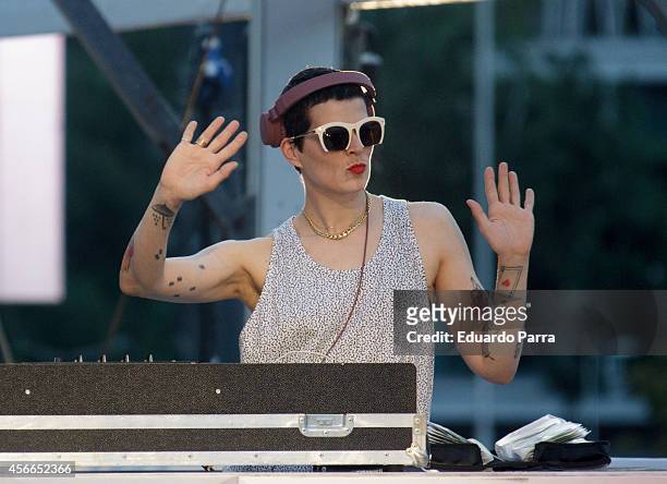 Model Bimba Bose performs during the Glamour Street Fashion Show parade at Colon square on October 4, 2014 in Madrid, Spain.