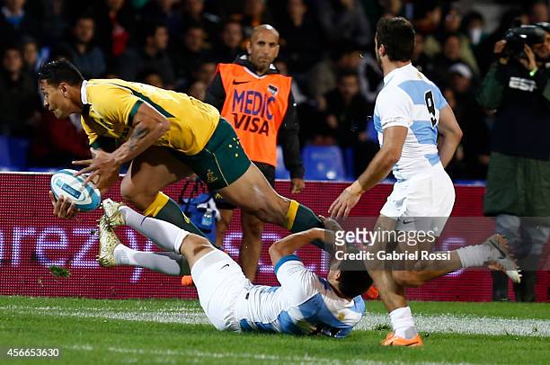 Israel Folau of Australia in action during a match between Argentina Los Pumas and Australia Wallabies as part of The Rugby Championship 2014 at...
