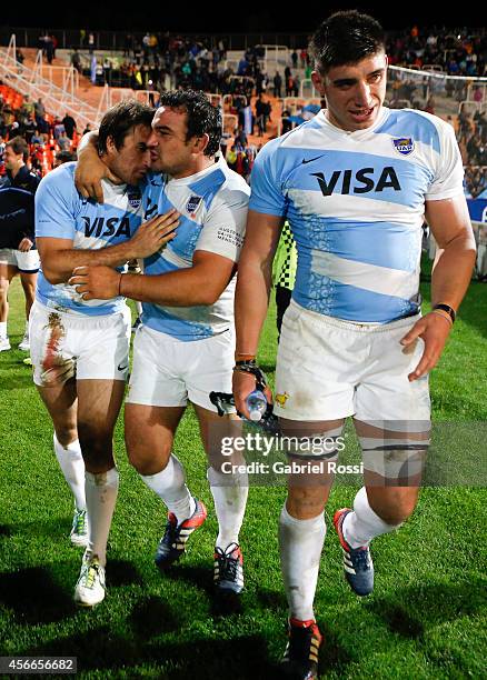 Agustin Creevy of Argentina celebrates with his teammates after winning a match between Argentina Los Pumas and Australia Wallabies as part of The...