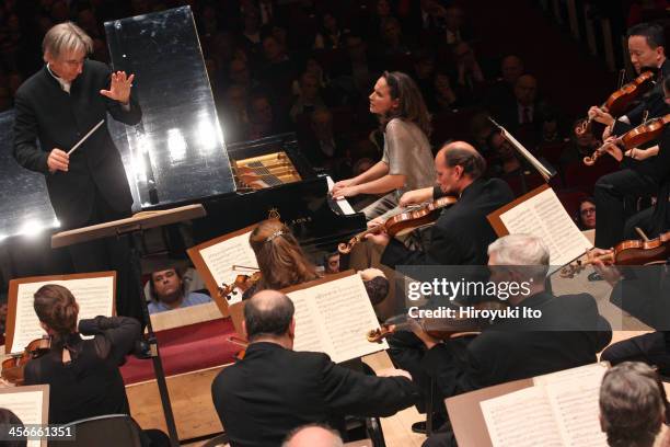 Philadelphia Orchestra performing at Carnegie Hall on Friday night, December 6, 2013.This image:Helene Grimaud performing Brahms's "Piano Concerto...