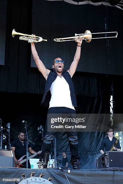 Trombone Shorty performs in concert on day 2 of the first weekend of the Austin City Limits Music Festival at Zilker Park on October 4, 2014 in...