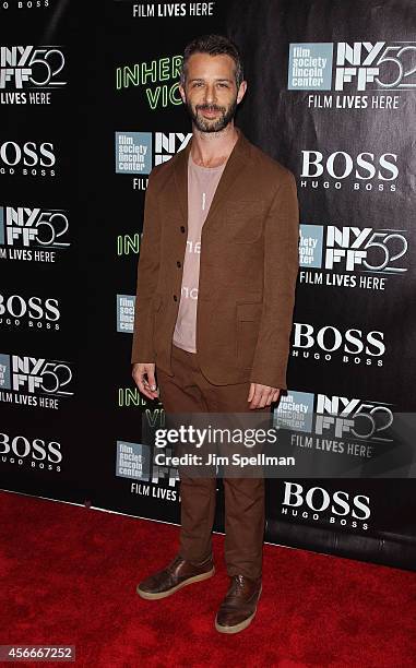 Actor Jeremy Strong attends the "Inherent Vice" Centerpiece Gala Presentation & World Premiere during the 52nd New York Film Festival at Alice Tully...