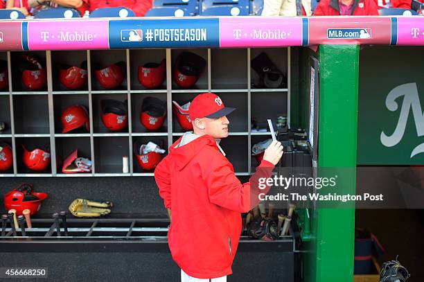 Washington manager Matt Williams in the dugout before the game between the Washington Nationals Nationals play the San Francisco Giants in game two...