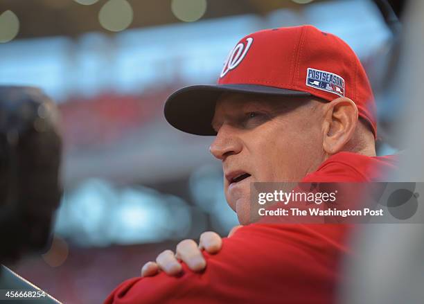 Washington manager Matt Williams watches from the dugout as the Washington Nationals Nationals play the San Francisco Giants in game two of the NLDS...
