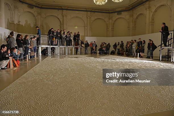 Artist Motoi Yamamoto presents his installation 'Labyrinth' composed of salt during Nuit Blanche 2014 at Hotel de Ville on October 4, 2014 in Paris,...