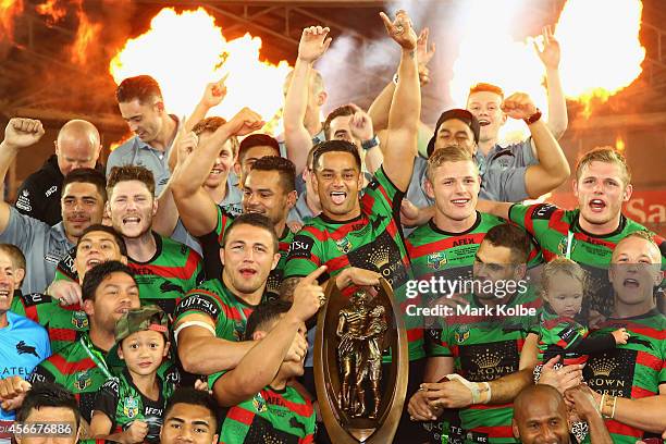 The Rabbitohs celebrate victory during the 2014 NRL Grand Final match between the South Sydney Rabbitohs and the Canterbury Bulldogs at ANZ Stadium...