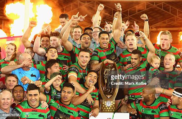 The Rabbitohs celebrate victory during the 2014 NRL Grand Final match between the South Sydney Rabbitohs and the Canterbury Bulldogs at ANZ Stadium...
