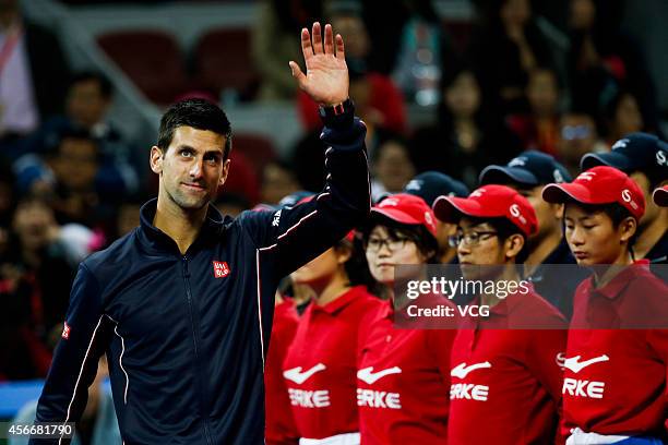 Novak Djokovic of Serbia celebrates after winning the men's singles final match against Tomas Berdych of the Czech Republic during day nine of the...