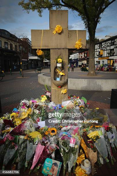 Floral tributes and yellow ribbons continue to be left by memebers of the public the 'Eccles Cross' in memory of murdered British aid worker Alan...