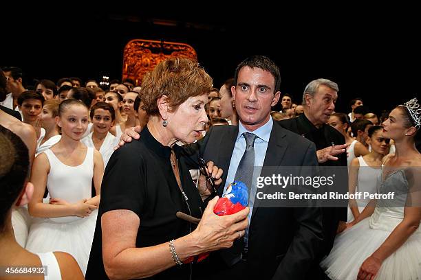 French Prime Minister Manuel Valls and Paris Opera dance director Brigitte Lefevre attend for the tribute to Brigitte Lefevre on October 4, 2014 in...