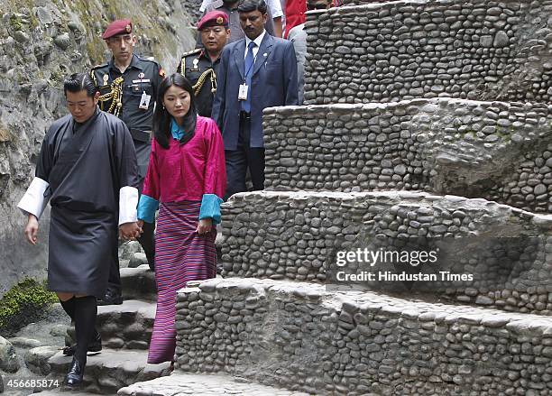 Bhutan King Jigme Khesar Namgyel Wangchuck and his wife Jetsun Pema Wangchuck at Rock Garden on October 5, 2014 in Chandigarh, India. During his...