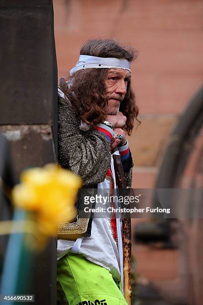 Local man waits for 'service of reflection' to begin for murdered aid volunteer Alan Henning at Eccles Parish Church. On October 5, 2014 in Salford,...