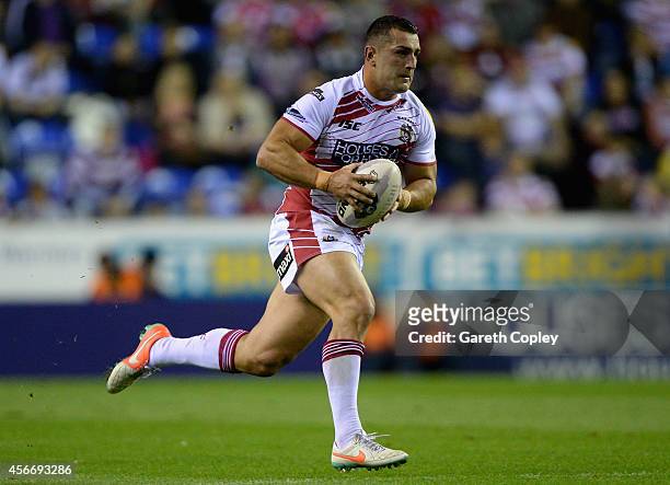 Ben Flower of Wigan Warriors during the First Utility Super League Qualifying Semi-Final match between Wigan Warriors and Warrington Wolves at DW...