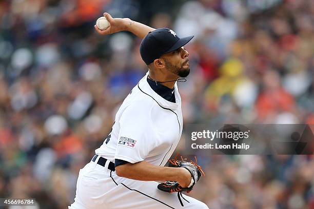 David Price of the Detroit Tigers pitches in the first inning against the Baltimore Orioles during Game Three of the American League Division Series...