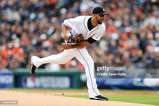 David Price of the Detroit Tigers pitches in the first inning against the Baltimore Orioles during Game Three of the American League Division Series...